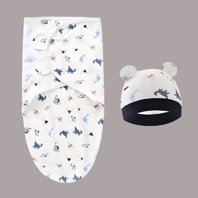 BONNET NAISSANCE BEBE et couverture d'emmaillotage dino