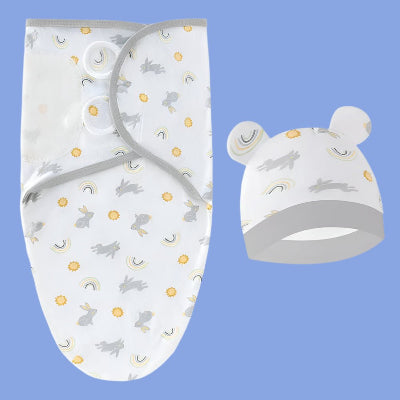 BONNET NAISSANCE BEBE et couverture d'emmaillotage lapin