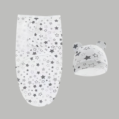BONNET NAISSANCE BEBE et couverture d'emmaillotage étoile