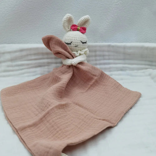 Doudou lapin blanc et rose plat