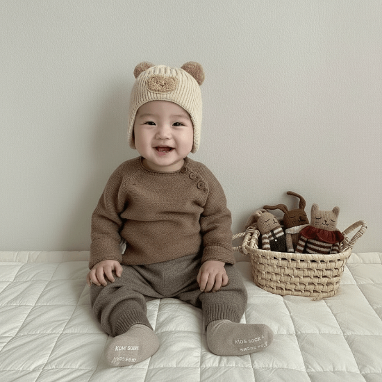 Bonnet Bébé Chaud Cozy - Doux & ConfortableBébé souriant avec bonnet