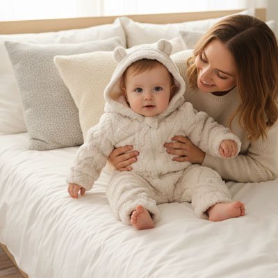 Combinaison Hiver Bébé Douillette Cosy - ChaudCombinaison hiver pour bebe assis avec maman