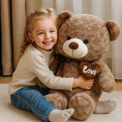ours en peluche geant gros doudou garcon avec fillette