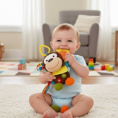hocher bebe petit garcon
avec le sourire mort sur le jouet