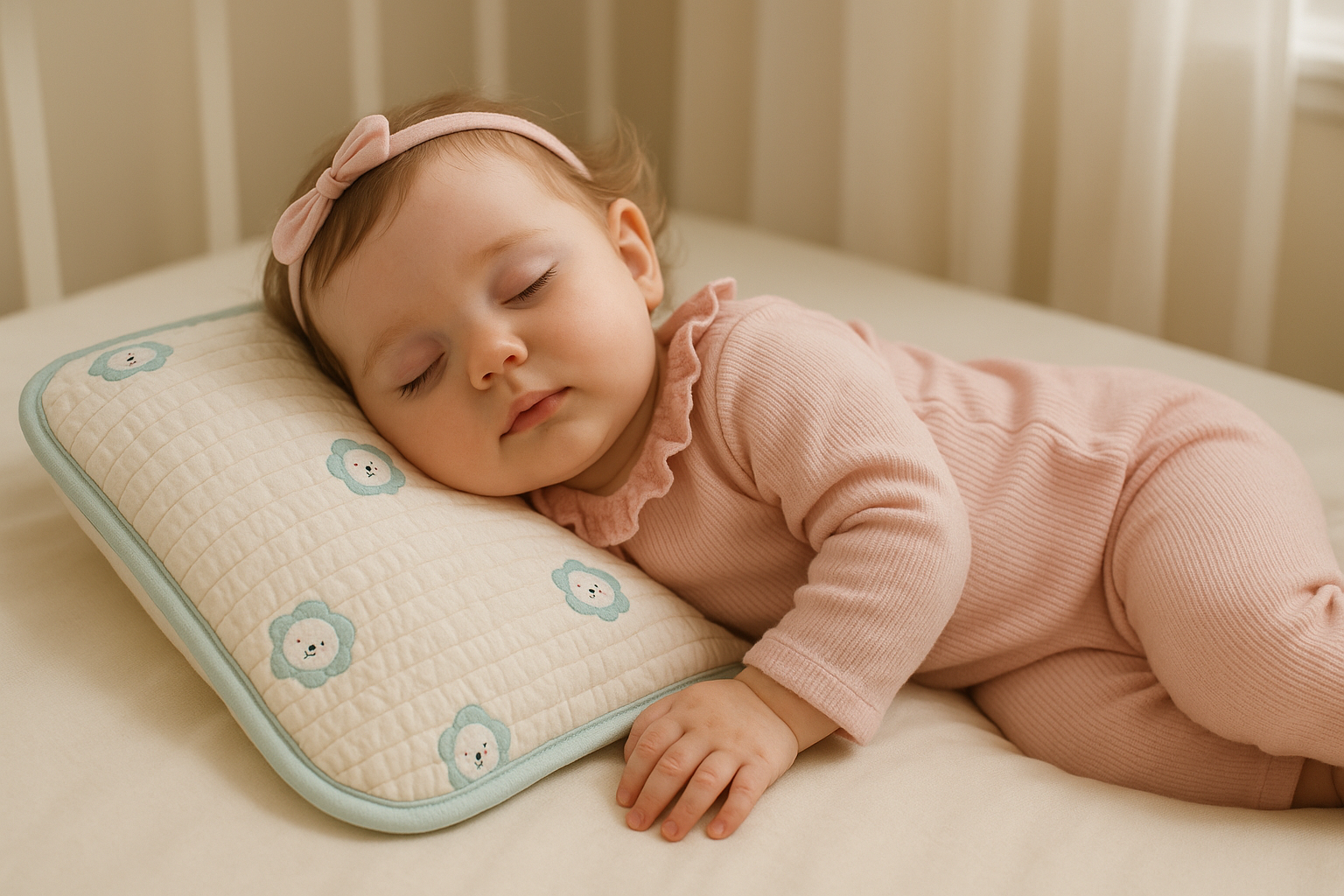 Petite fille en rose se reposant sur l'oreiller