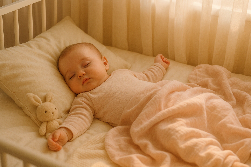 un bebe qui sommeil doucemenet ambiance douce