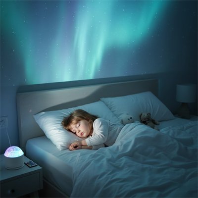 veilleuse bébé projection plafond bleue fillette qui dort