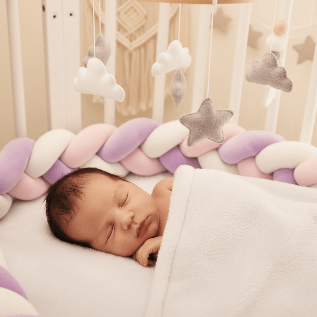 tresse de lit rose bebe sommeil avec mobile bebe 