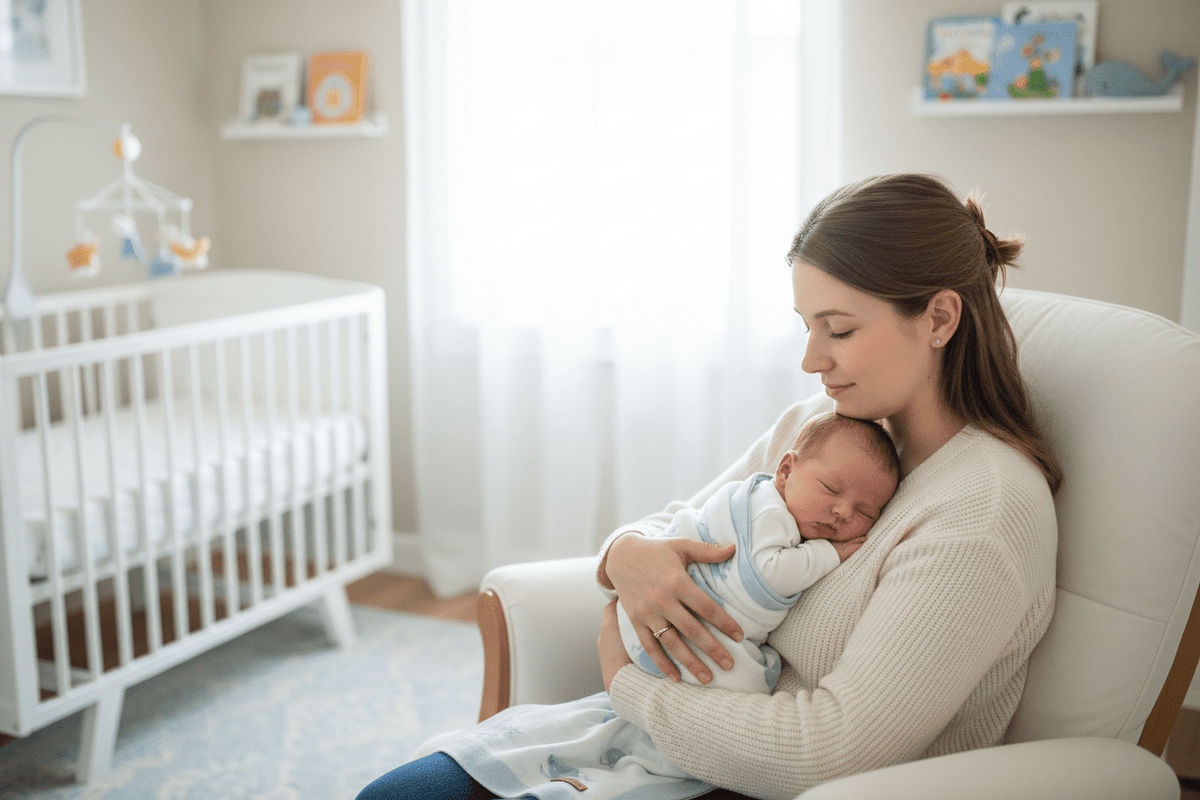 Cocon d'emmaillotage tricot avec sa maman
