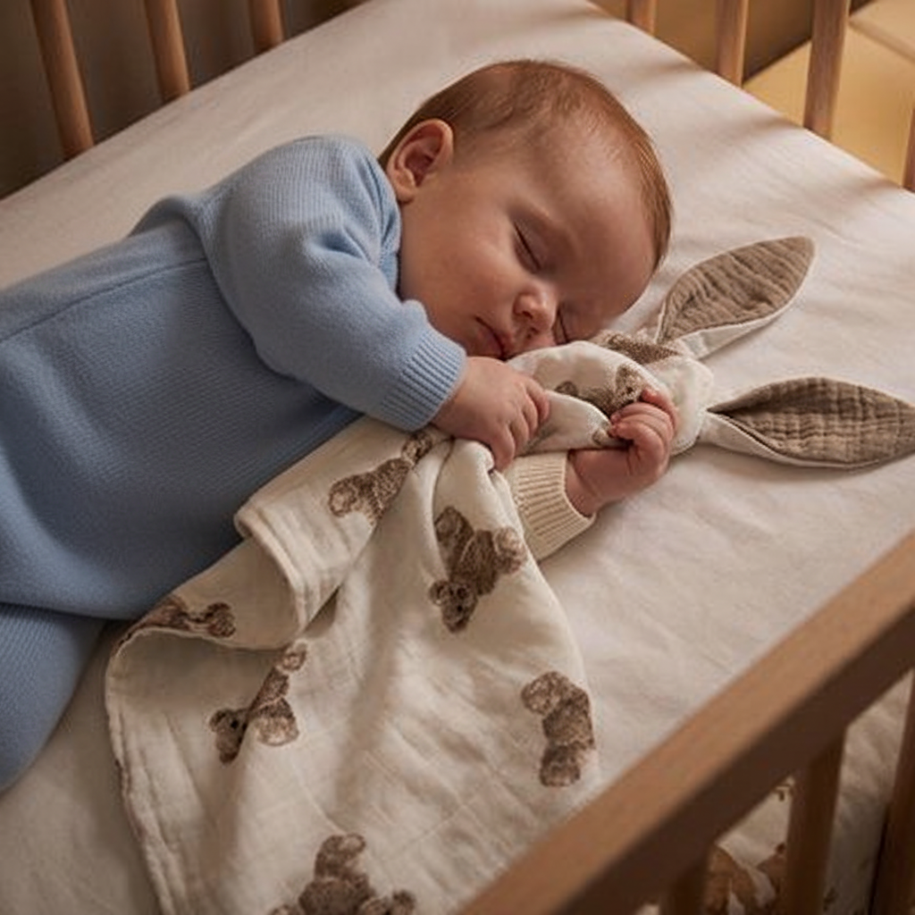 Bébé endormi doudou lapin