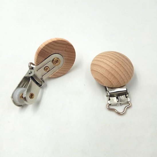 Attache Tetine en Bois bouton rond rclip metal