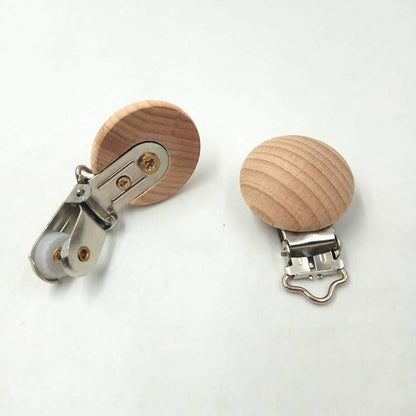 Attache Tetine en Bois bouton rond rclip metal