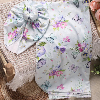 BONNET BEBE  papillon et fleurs