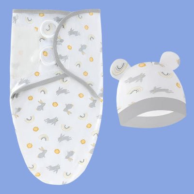 BONNET NAISSANCE BEBE et couverture d'emmaillotage lapin