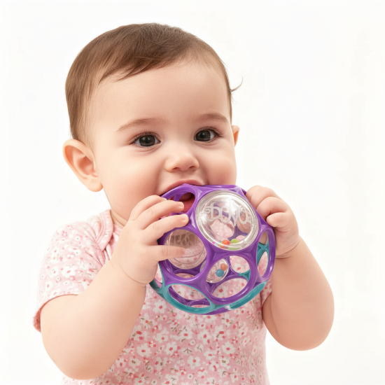 Balle Sensorielle Bébé un Gros plan bébé fille balle sensorielle rose bouche expression