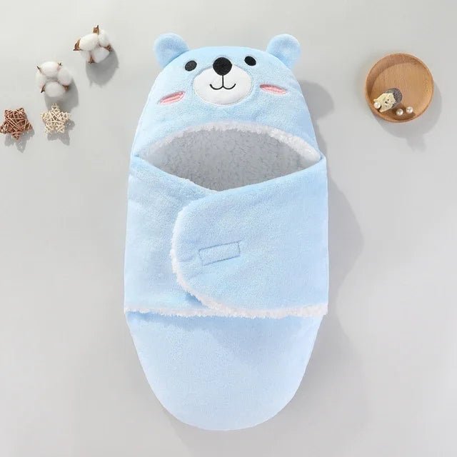 Couverture Emmaillotage Bébé Animaux - Nid Douillet Cocon-B_b_-Polaire-ourson_Bleu-DOUCEUR