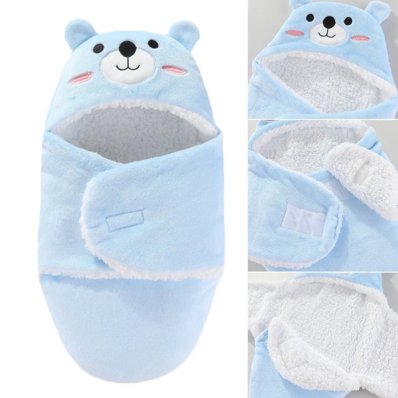 Couverture Emmaillotage Bébé Animaux - Nid Douillet Cocon-Bébé-Polaire-ourson Bleu