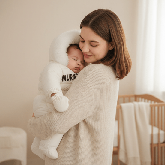 Combinaison BEBE POLAIRE  Maman tenant bébé en combinaison blanche
