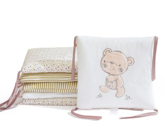 Contour de Lit Bébé beige coussin ourson