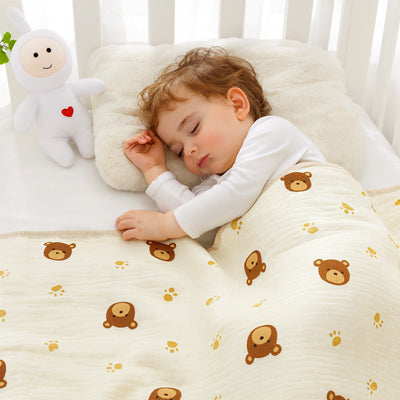 Couverture bebe legere petits oursons bruin sommeil