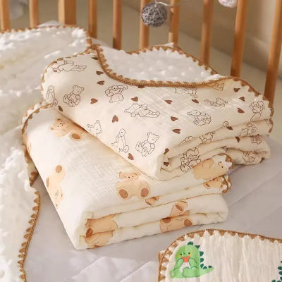 Couverture bebe legere petits oursons et coeurs