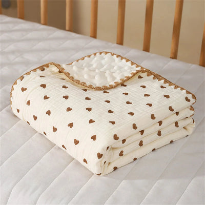 Couverture legere bebe brune petits coeurs