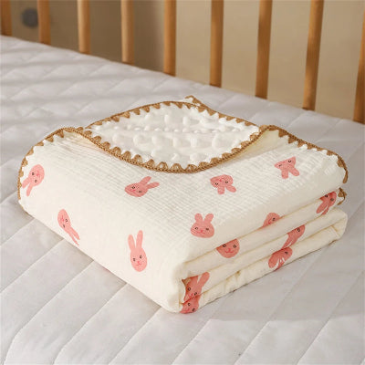 Couverture legere bebe lapin roses