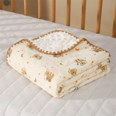 Couverture legere bebe ourson assis et lune  