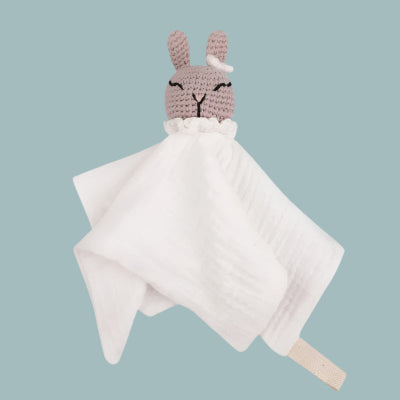 Doudou-Bébé-Fille-lapin blanc-bruin