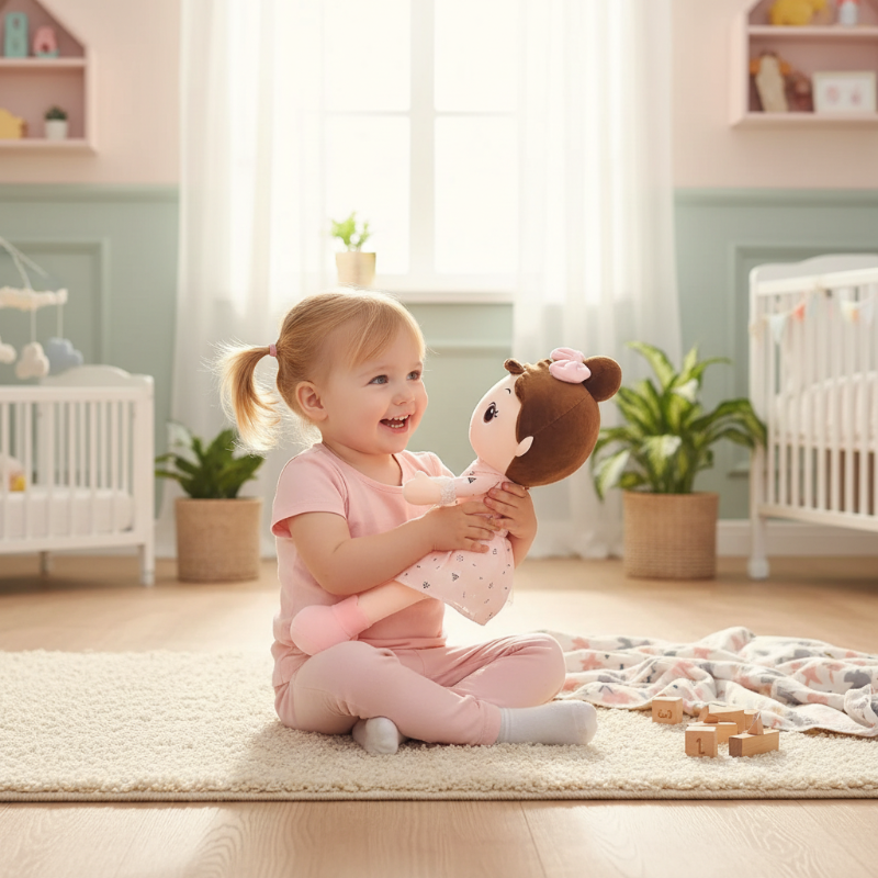 Doudou Fille Petite fille poupée rose