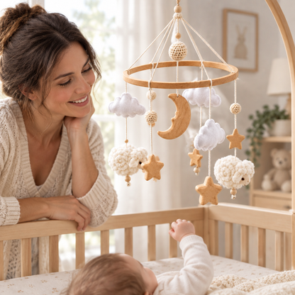 Mobile bébé dans une chambre de bébé avec une maman