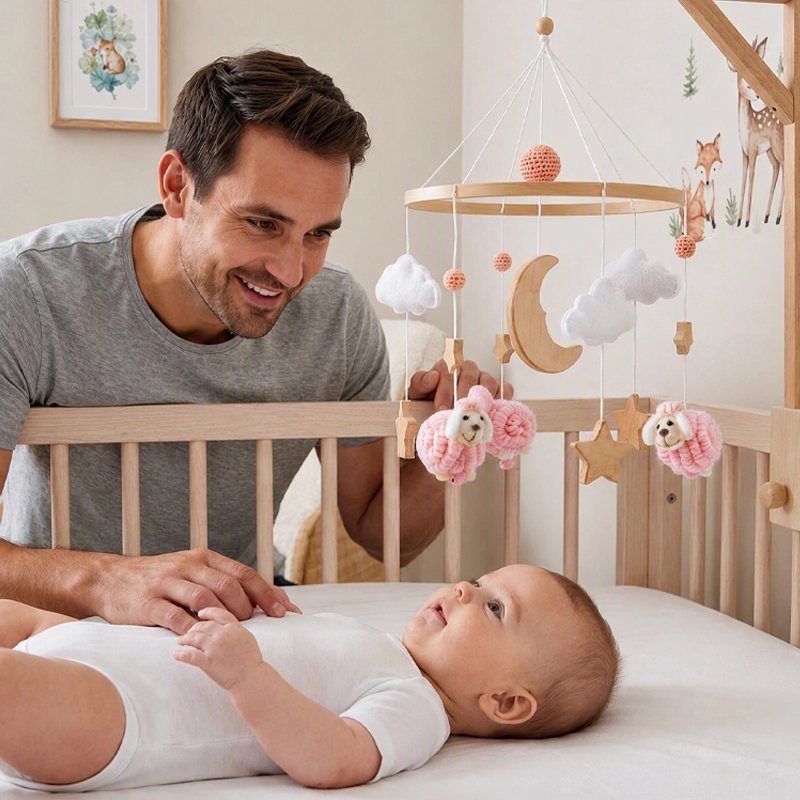 Mobile bébé papa qui regarde bebe 