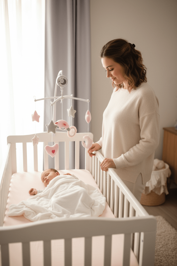 Mobile musical pour bebe Maman veillant sur bébé avec mobile musical
