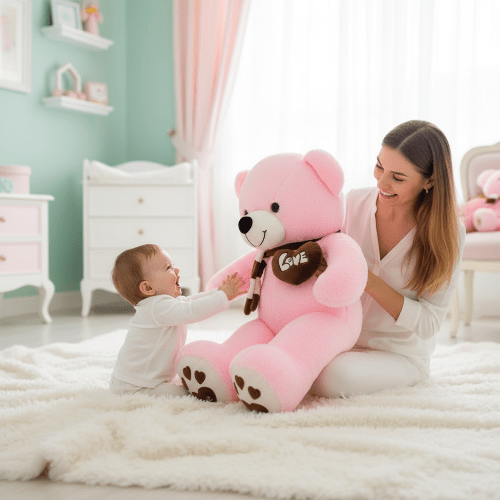 Ourson Peluche Gros Compagnon - Doudou Géant
Ourson en peluche Bébé rose fille et Maman et bébé jouant avec ourson