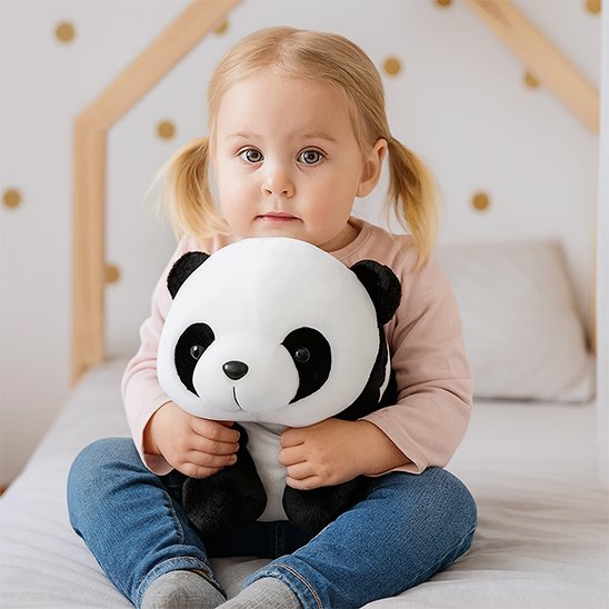 Peluche panda peluche pour bebe avec fillette assis