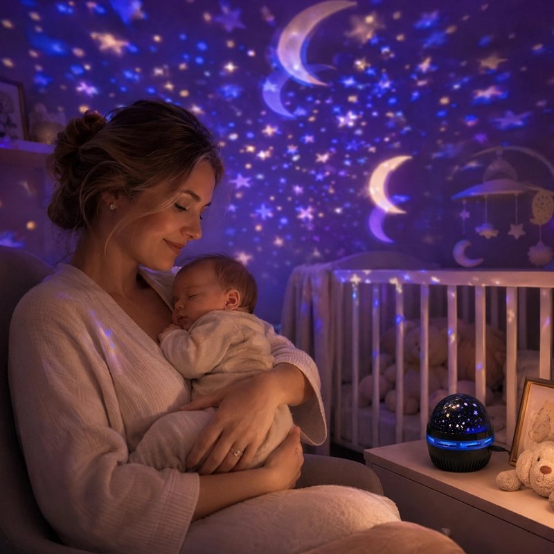 Projecteur Aurore Boréale maman qui se colle sur bebe 