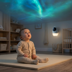 Projecteur enfant Bébé seul admirant les projections de la veilleuse