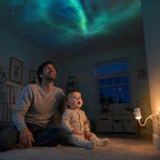 Projecteur enfant famlle regardant le ciel au plafond 