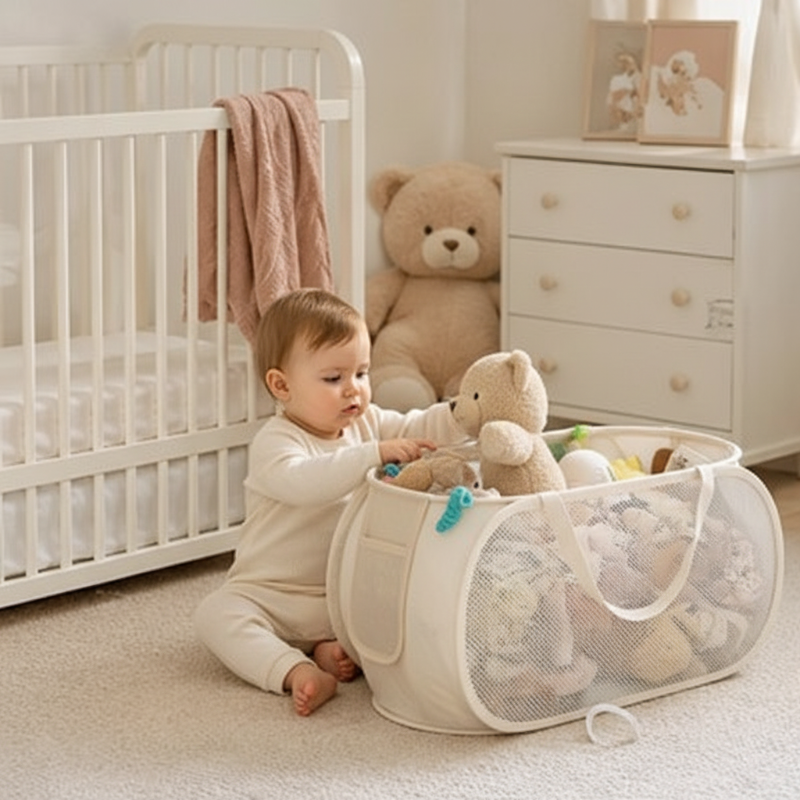 Rangement peluches bébé tapis
