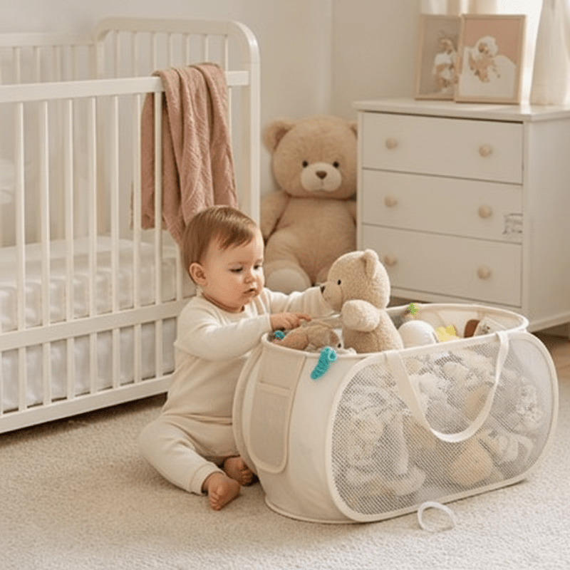 Rangement peluches bébé tapis
