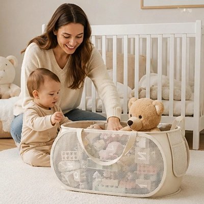 Rangement pour peluche​s ouson dans le panier