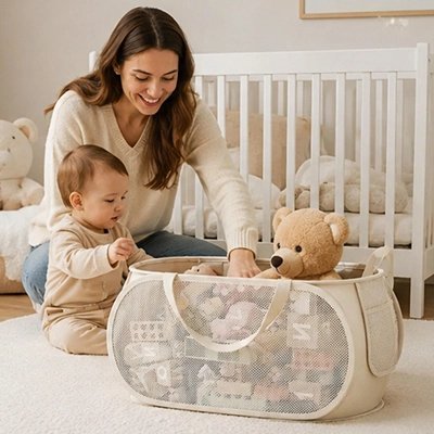Rangement pour peluche​s ouson dans le panier
