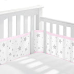 tour de lit respirant etoiles grise bandes roses 