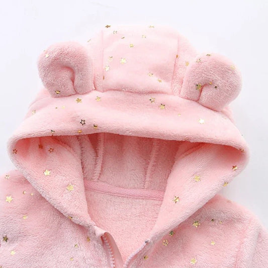 Combinaison Bébé Fille Flanelle capuche rose