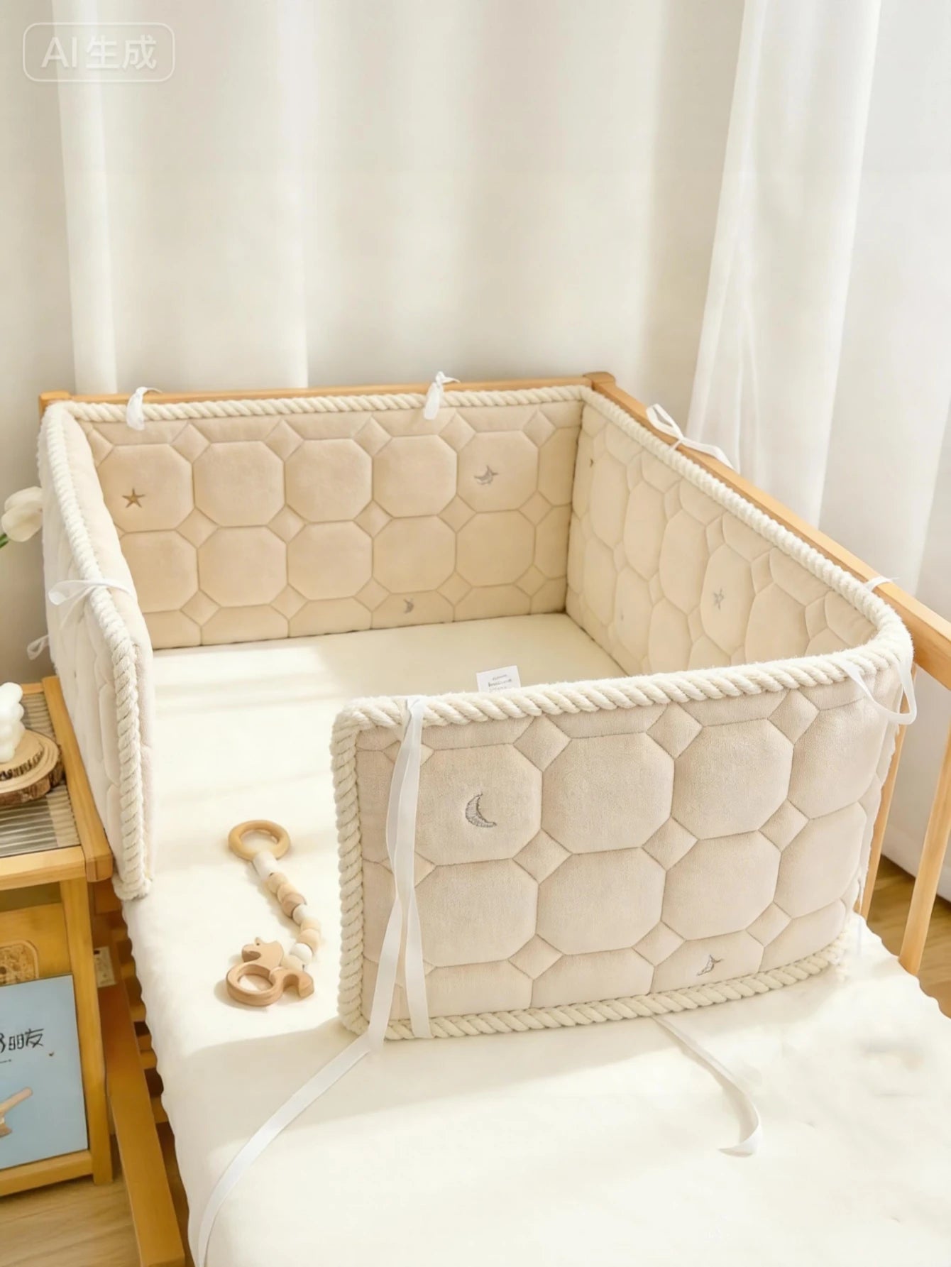 Tour de Lit Complet Bébé beige lune avec jouet
