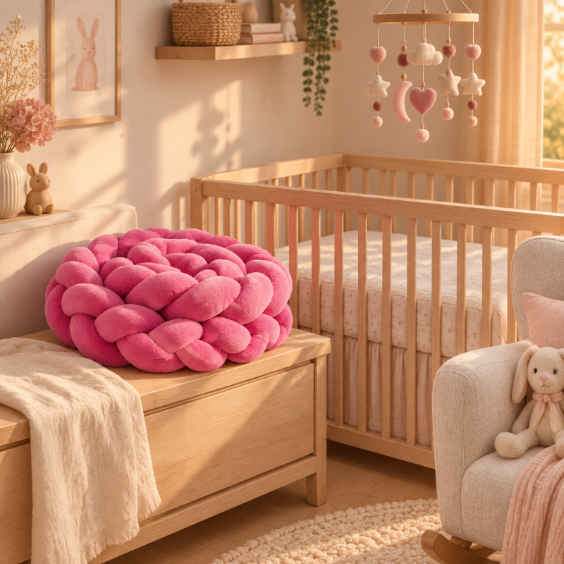 Tour de lit tressé Chambre cosy avec tour de lit bebe tressé rose