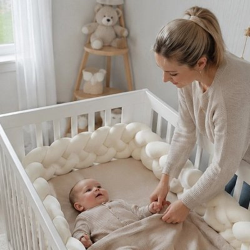 Tour de lit tressé maman avec son  petit garcon
