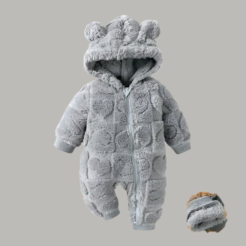 Une barboteuse bébé garçon chaude avec capuche grise 