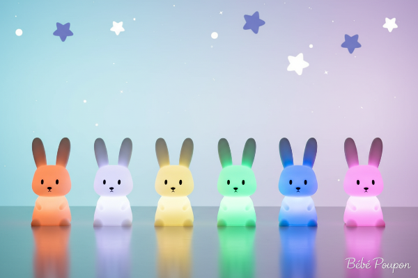 Veilleuse lapin bébé Veilleuse lapin 7 couleurs alignées