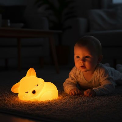 Veilleuse renard avec bebe émerveillé
